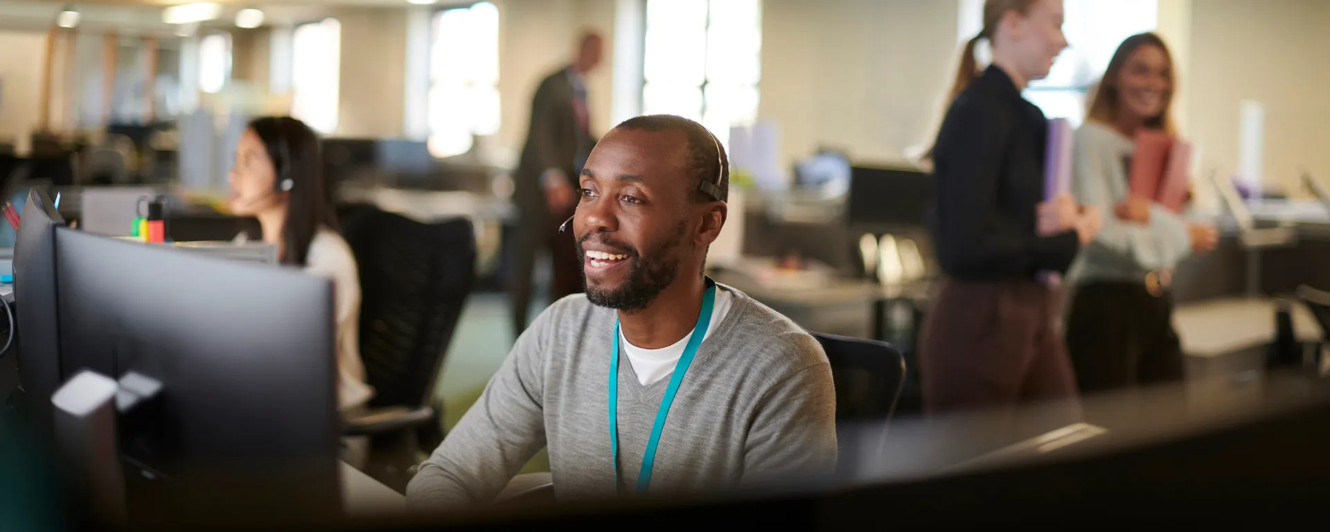 Call center employee on call